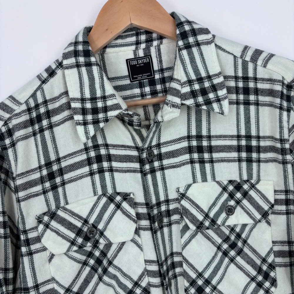 Todd Snyder Flannel Shirt Mens Small White Black Two Pocket Workshirt Outdoor